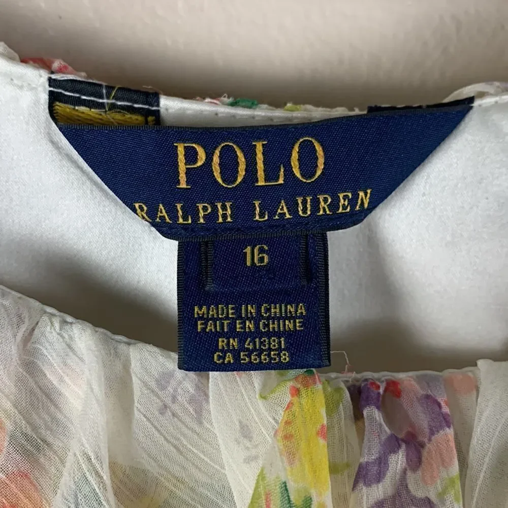 Girl Ralph Lauren Floral Chiffon Ruffle Shift Dress Size 16 Pastel Spring Easter